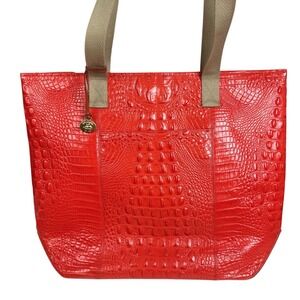 RARE Brahmin Large Coral‎ Tote w Canvas / Leather Handles